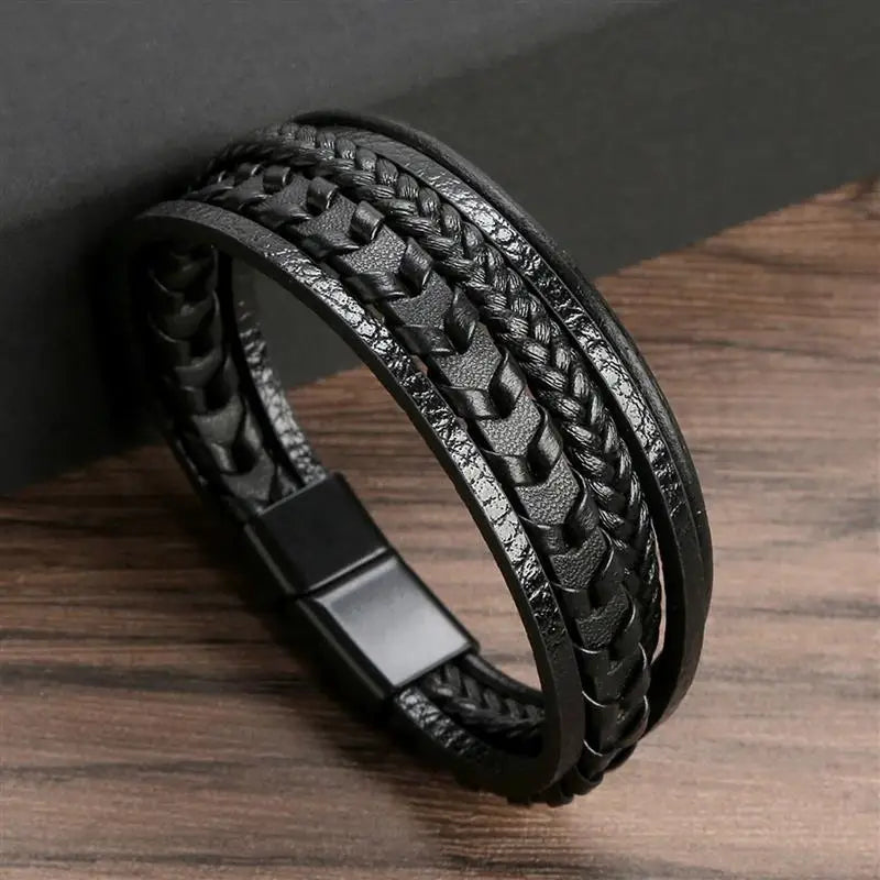 Herren-Lederarmband mit Edelstahlverschluss