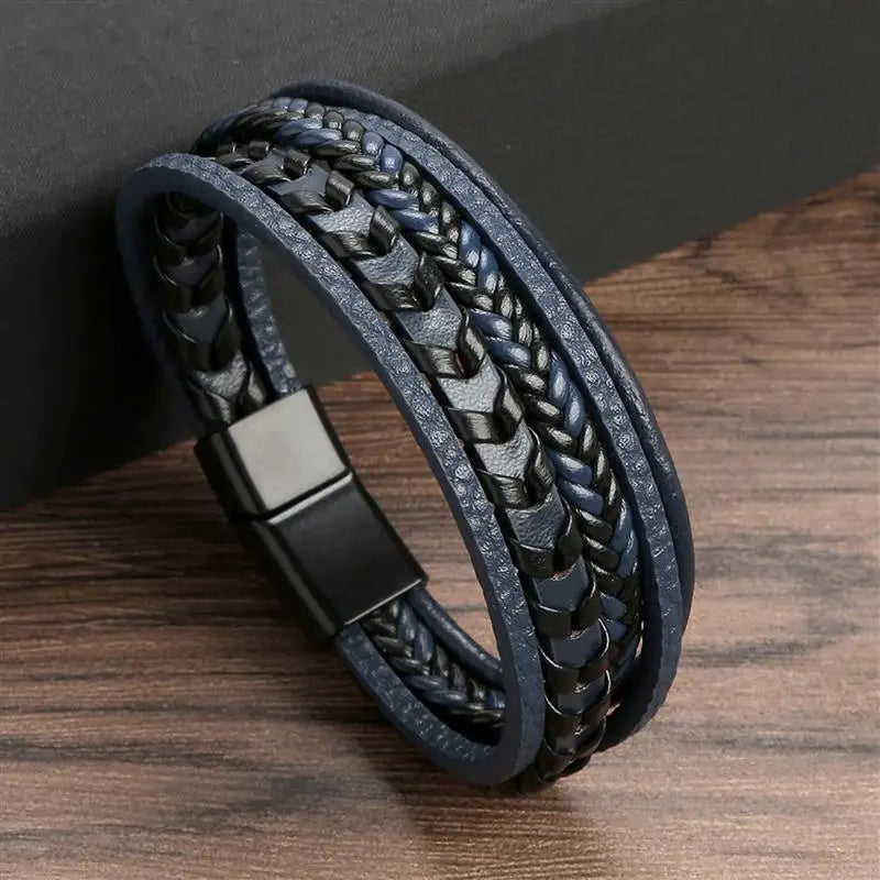 Herren-Lederarmband mit Edelstahlverschluss