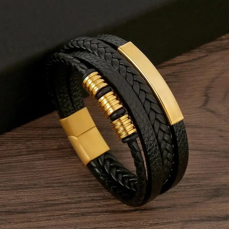 Herren-Lederarmband mit Edelstahlverschluss