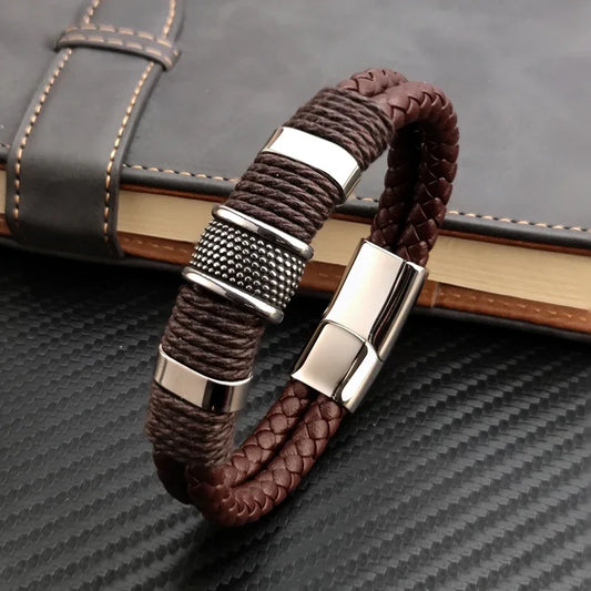 Herrn Armband aus Echtleder, veredelt mit Steinperlen und Edelstahl
