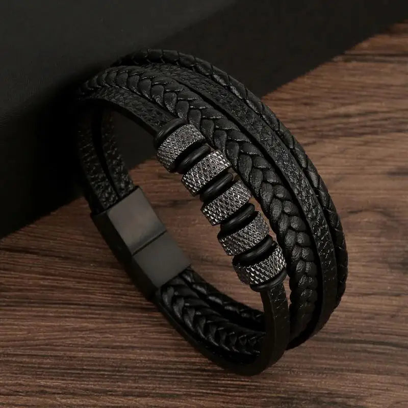 Herren-Lederarmband mit Edelstahlverschluss