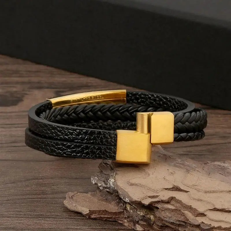 Herren-Lederarmband mit Edelstahlverschluss