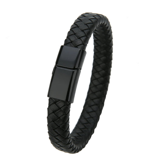 Geflochtenes Echtlder- Armband für Herren mit Edelstahlverschluss